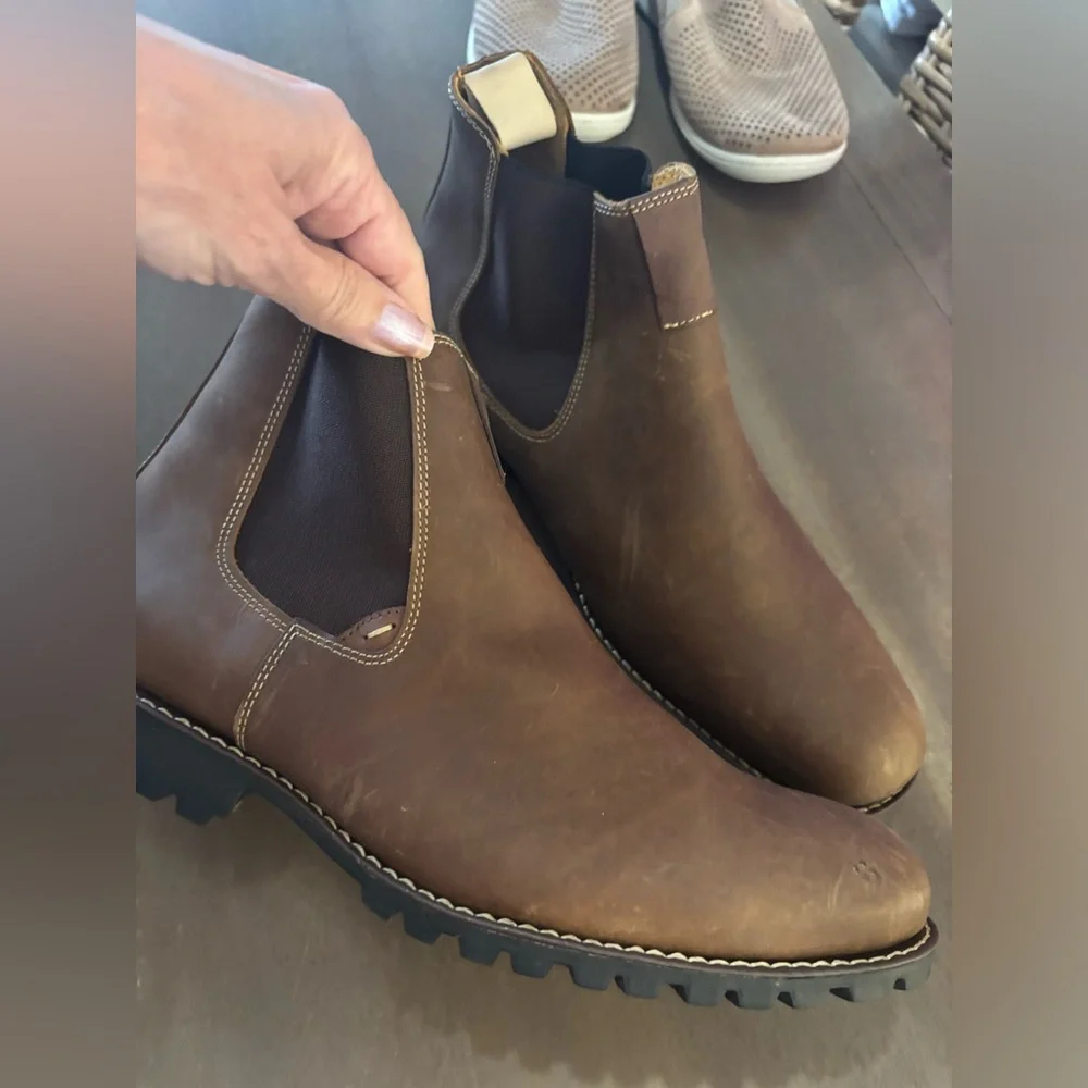 Men's Sandro Moscoloni Brown Chelsea Work Boots - Slip-On Rugged Leather Sz 9.5 - Picture 2 of 9